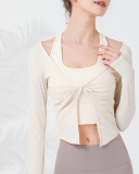Quick Dry Sleeveless Vest Long Sleeve Front Knot Yoga Tops Two Piece S-L