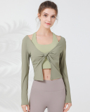 Quick Dry Sleeveless Vest Long Sleeve Front Knot Yoga Tops Two Piece S-L