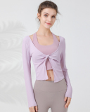 Quick Dry Sleeveless Vest Long Sleeve Front Knot Yoga Tops Two Piece S-L