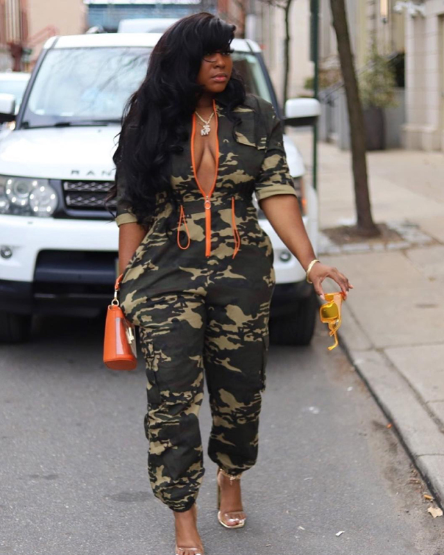 Women Camo Long Sleeve Fashion Plus Size Jumpsuit S-5XL
