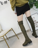 Women's Chunky Low Heel Over The Knee Boots, Solid Color Lace Up Shoes, Comfort Round Toe Shoes