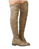 Women's Chunky Low Heel Over The Knee Boots, Solid Color Lace Up Shoes, Comfort Round Toe Shoes