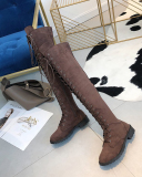 Women's Chunky Low Heel Over The Knee Boots, Solid Color Lace Up Shoes, Comfort Round Toe Shoes