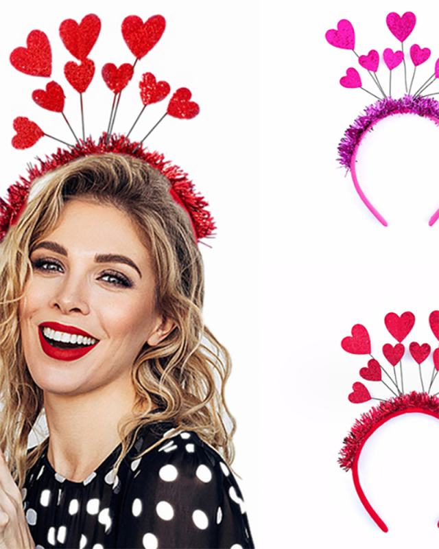 Valentine's Day Red Peach Heart Hair Bands Onion Pink Heart Sequins Head Button Holiday Party Decoration Headband