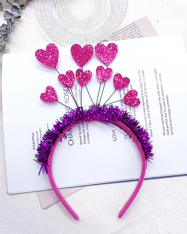 Valentine's Day Red Peach Heart Hair Bands Onion Pink Heart Sequins Head Button Holiday Party Decoration Headband