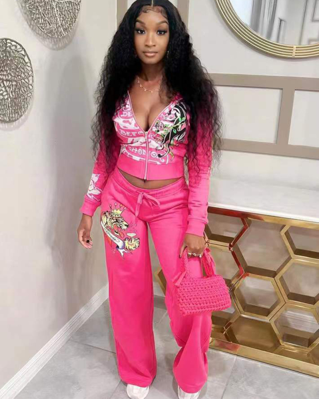 Rosy Pink Wholesale Women Cute Two Piece Sweatshirt Pant Set