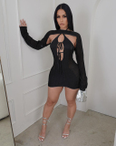 Hollow Out 2 Piece Knitted Sexy Women Dress S-XXL