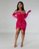 Velvet Wholesal Women Sexy Party Dress Include Gloves S-XXL
