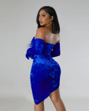 Velvet Wholesal Women Sexy Party Dress Include Gloves S-XXL