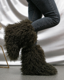 Winter Spice Girls Fur Boots Round Toe Mid Calf Faux Beach Wool Snow Boots