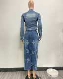 High Quality Women Jean Two Piece Skirt Set S-XXL