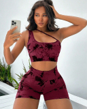 Seamless One Shoulder Sleeveless Sports Bra Hips Lift Shorts Yoga Two-piece Shorts Sets S-L
