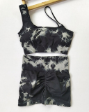 Seamless One Shoulder Sleeveless Sports Bra Hips Lift Shorts Yoga Two-piece Shorts Sets S-L