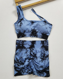 Seamless One Shoulder Sleeveless Sports Bra Hips Lift Shorts Yoga Two-piece Shorts Sets S-L
