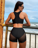 Mesh Black Two Piece Sporty Bathing Suit S-L