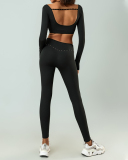 Women Long Sleeve Hollow Out Sexy Yoga Two-piece Set S-XL