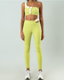 Elegant Rose One Shoulder High Waist Yoga Two-piece Pants Set S-L