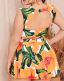 Hot Sale Bikini Solid Color High Waist Florals Three Piece Plus Size Swimsuit L-5XL
