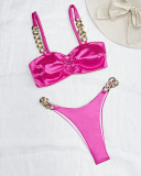 Women Solid Color Backless High Waist Two-piece Swimsuit Rosy S-L