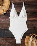 Women Solid Color V Neck High Waist Backless One-piece Swimsuit White Black Pink Royal Blue S-XL