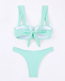 Solid Color V Neck Strappy Back High Waist Two-piece Swimsuit Light Green Purple S-XL
