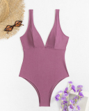 Deep V Neck Backless High Waist Fashion One-piece Swimsuit Yellow Royal Blue Army Green Bean Red S-XL