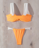 Women Sexy Deep V Neck Ruched Strappy Two-piece Swimsuit Swim Bikinis Red Purple Orange S-XL