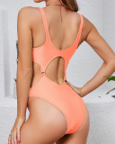 Criss Cross Ring High Waist Backless One-piece Swimsuit Green Black Royal Blue Red Pink S-XL