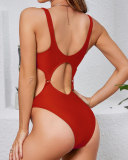 Criss Cross Ring High Waist Backless One-piece Swimsuit Green Black Royal Blue Red Pink S-XL