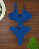 Women Criss Cross High Cut Bikinis One-piece Swimsuit Red Yellow Blue S-XL