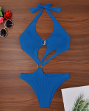 Hot Sale Ring Strappy Sexy High Waist Woman One-piece Swimsuit Red Pink Orange Deep Gray Blue S-XL