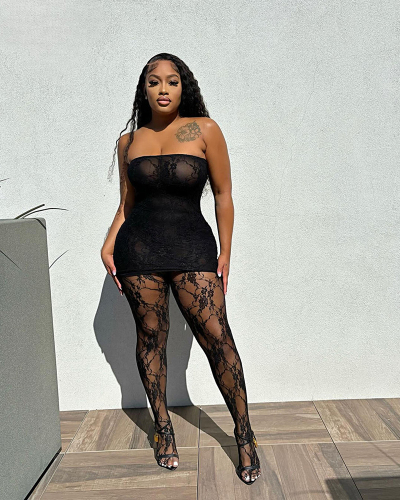 Mesh Lace Women Strapless Jumpsuit S-XL