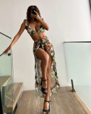 Women Ruffles Strappy Florals Printed Boho Three-piece Swimsuit S-XL