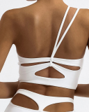 Women One Shoulder Back Criss Cross Quick-Drying Sports Bra Orange Khaki Black White S-L
