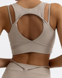 Fitness Hollow Out Back Breathable Quick Dry Sports Vest Orange Black White Light Khaki S-L
