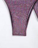 Women Shining Sequin Tube Top Skirts Three-piece Swimsuit Purple S-L