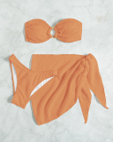 Women Sexy Tube Top Strappy Wrap Cover Summer Bikinis Three-piece Swimsuit White Orange XS-L