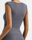 Hollow Out Square Neck With Pad Quick Drying Sports Vest Gray Green Blue S-L