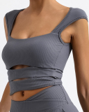 Hollow Out Square Neck With Pad Quick Drying Sports Vest Gray Green Blue S-L