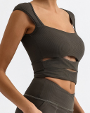 Hollow Out Square Neck With Pad Quick Drying Sports Vest Gray Green Blue S-L