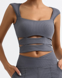 Hollow Out Square Neck With Pad Quick Drying Sports Vest Gray Green Blue S-L