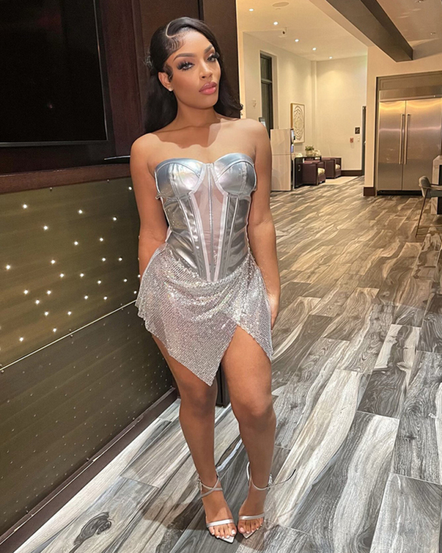 Fashion Sleeveless Silver Patchwork Irregular Sexy Party Women  Mini Dresses Black Silver S-2XL