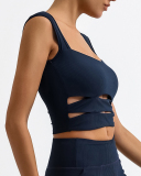 Hollow Out Square Neck With Pad Quick Drying Sports Vest Gray Green Blue S-L