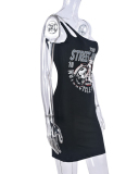 Fashion Printed One Shoulder Slim Women Casual One-piece Dress Black S-L