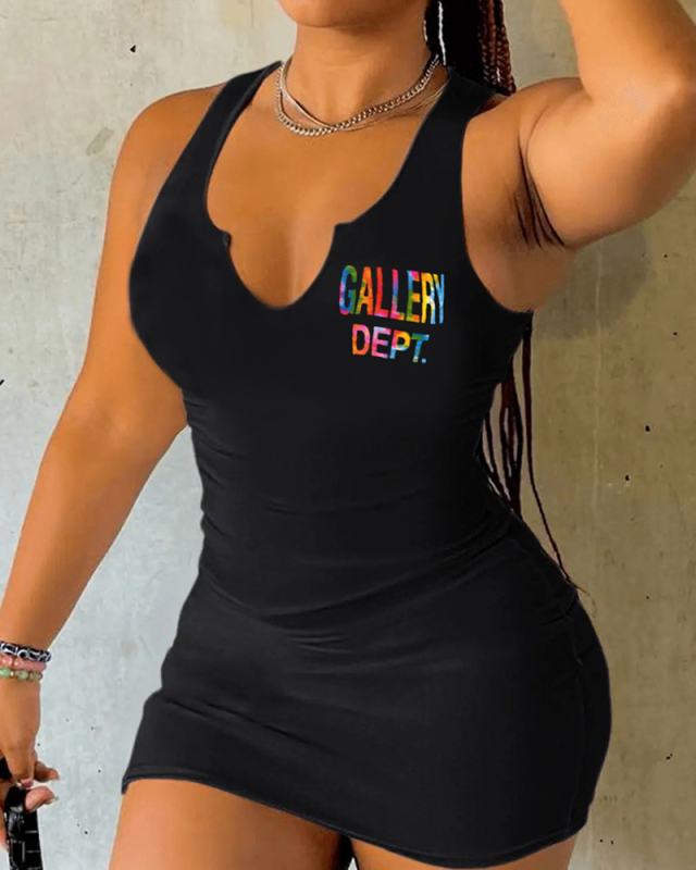 Trendy Women Newst Printed Sleeveless Vest Dress Black White XS-XL