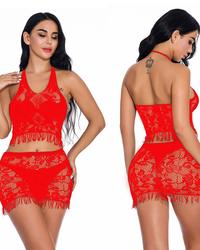 Tassel Cute Women Sexy Lingerie Skirt Set