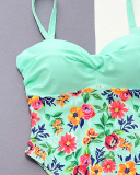 Green Printed One Piece High Cut Swimsuit S-L