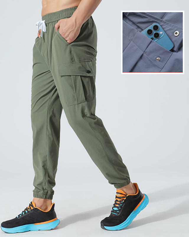 Quickly Drying Loose Casual Fitness Side Pocket Pants Black Green Blue M-4XL