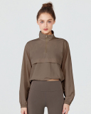 Yoga Long Sleeve Zipper Neck Sunscreen Loose Outdoor Activewear Top S-XL
