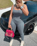 Women Sleeveless Vest High Waist Pants Sets Two Pieces Outfit Pink Gray Rosy Black Blue S-2XL